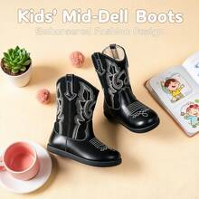 Cute Little Girl Heart Pattern Ankle Boots, Sweet Pink Detail Side Zipper Lace-Up Non-Slip Thick Sole Combat Boots, Suitable For Autumn/Winter - Black - View 1