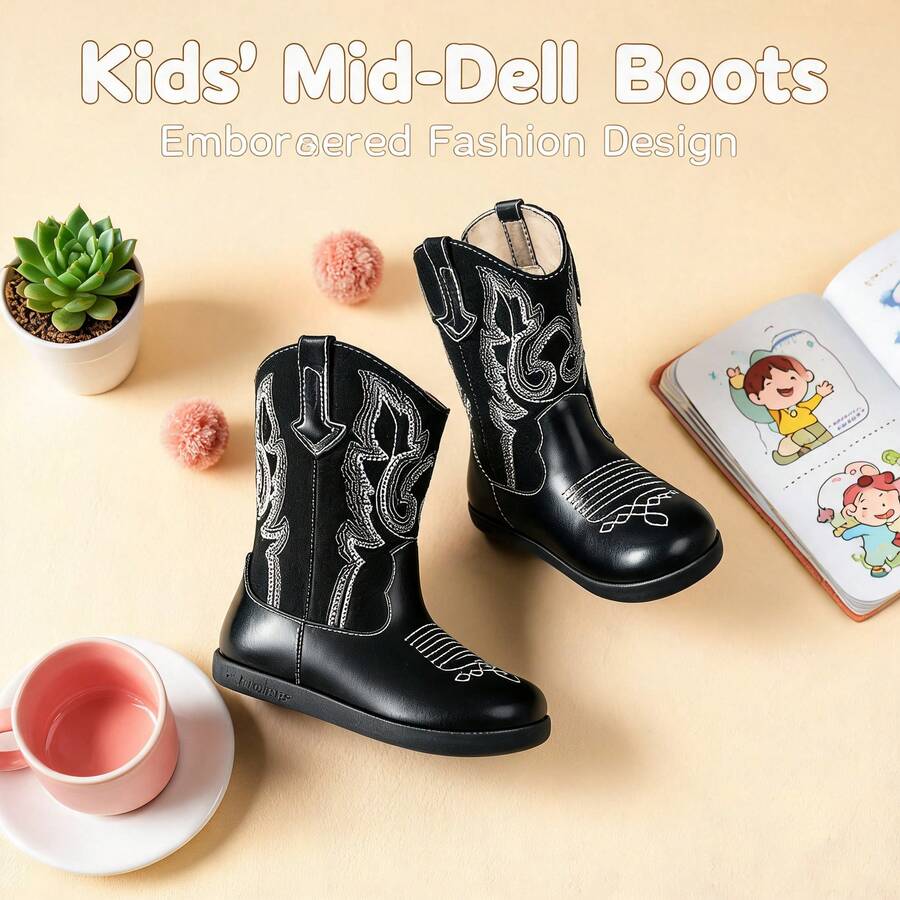 Cute Little Girl Heart Pattern Ankle Boots, Sweet Pink Detail Side Zipper Lace-Up Non-Slip Thick Sole Combat Boots, Suitable For Autumn/Winter - Black - View 1