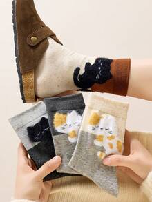 1 Pair/4 Pairs Women's Autumn Winter Mid-Calf Socks Cartoon Fun Pattern Sheer Socks - Multicolor - View 2