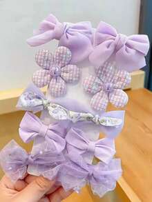 10pcs Women's Bow & Flower Hair Clips (No Packaging Card) - Multicolor - View 5