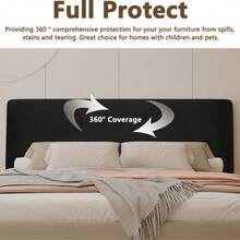 DUJUIKE Velvet Bed Headboard Cover, High Elasticity Bed Headboard Cover, Anti-Slip Anti-Dust Bed Headboard Backrest Cover - Black - View 5