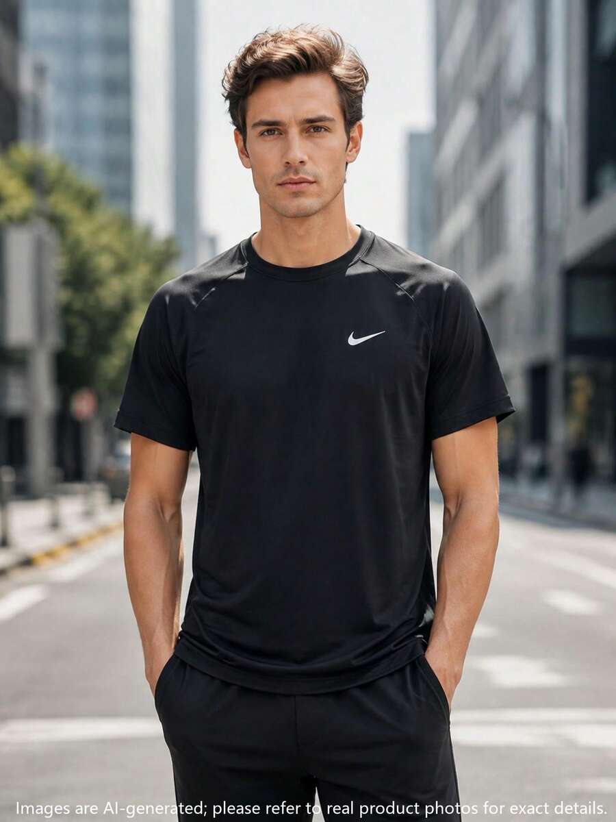 Nike Men's Short Sleeve M NK DF READY SS Sports Basketball Solid Color Casual T-Shirt Running Training Top DV9816-010 - Black - View 1
