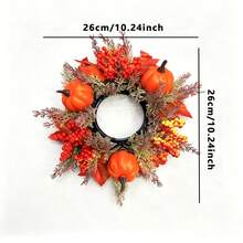 Autumn Candle Ring Wreath, Autumn Pumpkin Maple Leaf Tabletop Centerpiece Decor, Farmhouse Rustic Style Candle Holder Wreath, Thanksgiving Dining Table Coffee Table Kitchen Cabinet Decoration, Seasonal Home Decor Gift - A - View 5