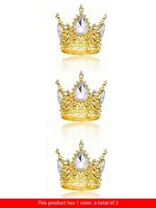 3/6pcs Alloy Mini Princess Crown Headbands, Party Supplies, Party Gifts And Holiday Crown Decoration Set - Option B: Gold + White Diamonds - View 12