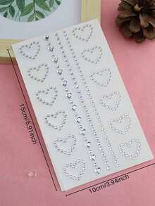 1pc Silver Hollow Rhinestone Heart Sticker, Computer Phone Decoration Sticker, Comes With Tweezers, Heart Chain Rhinestone Combination, Phone Case Gift Box, Self-Adhesive, Decorative Rhinestone Sticker - Heart-shaped - View 5