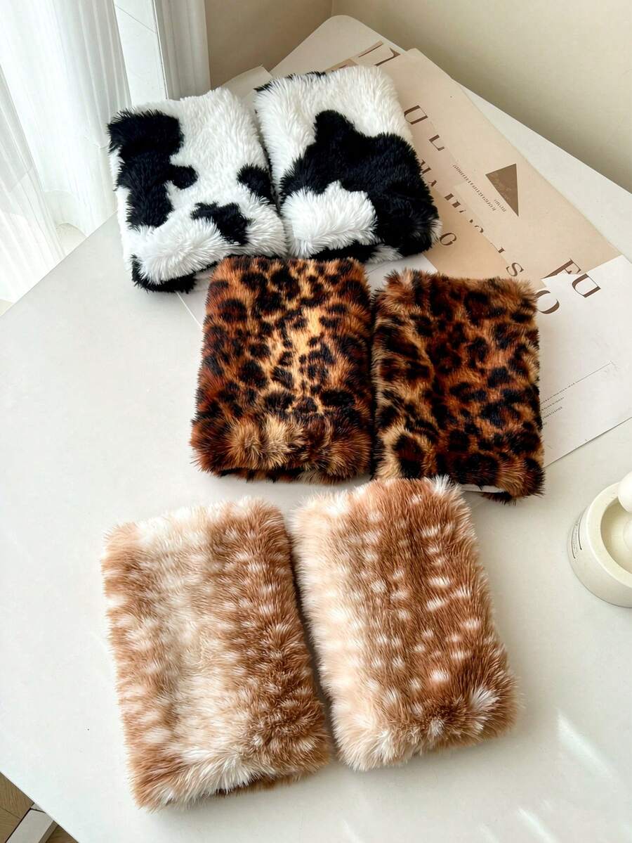 1 Pair Multi-Color Plush Half-Finger Gloves, Sweet Cool Vintage Y2K ...