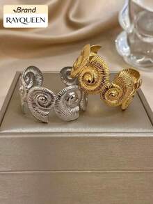 RAYQUEEN 1 Buah Gelang Bangle Terbuka Cangkang Kerang Tebal Stainless Steel untuk Wanita, Cocok untuk Pemakaian Sehari-hari dan Hadiah Liburan - gelang - View 1