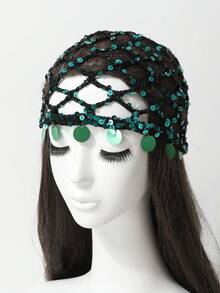 1pc Sequin Mesh Hollow Out Tassel Knit Beanie Hat, Spring Summer Thin Breathable Versatile Fashion Headwear - Knitted Hat - View 4