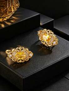 1 Pair Oval Court Style Dual-Tone Ear Cuffs, Women's Decorative Earrings For Banquet, Date, Gift - Ear Clip - View 17