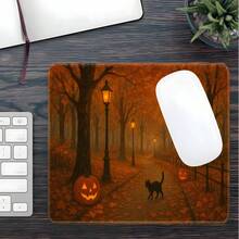 Halloween Themed Extra Large Mouse Pad, Autumn Forest Pumpkin Black Cat Print, Stitched Soft Fabric Keyboard Desk Mat, Non-Slip Rubber Base, Gaming Office Desktop Decoration Gift - View 8