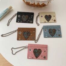 Set Dompet Kartu Denim 2-in-1 Y2K dengan Aksesori Rantai Motif Cetak Huruf Hati Macan Tutul - MultiWarna - View 12