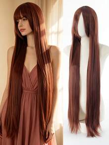 40 Inch Long White Women's Synthetic Wig, Straight Wig With Bangs, Black Wig, Pink Wig, Red Wig, Brown Wig, Blonde Wig, Cosplay Wig Middle Part Natural Straight Hair, Suitable For Daily Wear And Halloween Costume Party - Multicolor - View 19