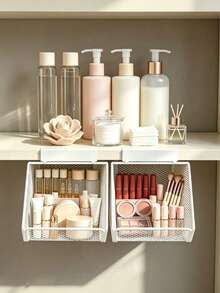 Under-Cabinet Hanging Mesh Storage Basket, Metal Cosmetic Organizer Rack, No-Installation Makeup Storage Shelf, Large Capacity For Makeup Brushes, Perfume, Lipstick, Bathroom Vanity And Cabinet Storage, Space-Saving Home Storage Accessory - Multicolor - View 5
