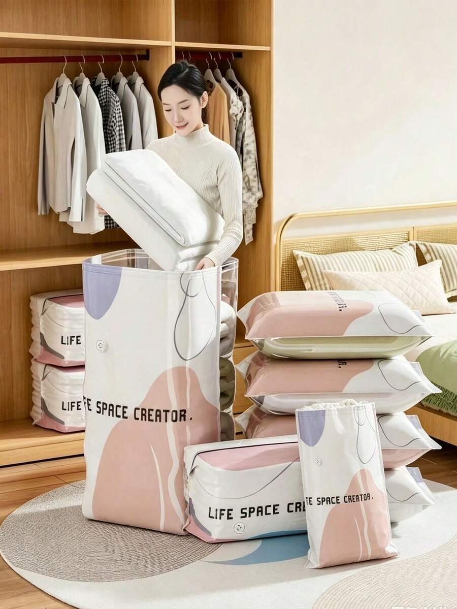 Large Capacity Vacuum Storage Bags, Pump-Free Space-Saving Compression Bags, Suitable For Clothes And Blankets, 2026 New Style, Bedroom Room Decor, Back To School Season