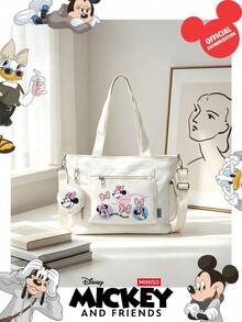 Miniso Set 2 Buah Tas Tote Minnie Mouse Disney dengan Motif Pita Lucu dan Dompet Koin, Ideal untuk Kerja, Perjalanan, Belanja, dan Penggunaan Sehari-hari - Putih - View 7