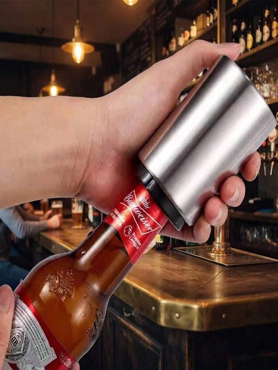 1/2pcs Automatic Bottle Opener, Stainless Steel Press-Type Soda Cap Opening Tool, Grips Without Damaging Bottle Caps, Portable Opening Tool, Suitable For Bar, Home, Picnic, Camping Accessories - Silver - View 1