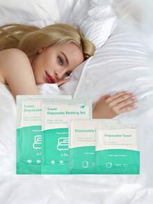 4pcs Disposable Portable Travel Bedding Set, Hotel Disposable Bedding, Business Travel Bedding, Essential Bedding For Travel Hotels, Hospitals, Trains And Camping, Disposable Bedding Set, Large Size Disposable Travel Bed Sheets, Use And Discard After Use - White - View 4