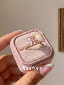 MADEONE 1件亮粉色鋯石長方形花卉戒指，女款訂婚婚禮派對日常配戴週年紀念珠寶禮物 - 冰花切 黃金粉鋯 - 查看 4