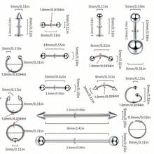 Set (Jumlah Sesuai Gambar) Anting Bibir, Anting Alis Stainless Steel, Cincin Hidung, Anting Hidung, Anting Lidah, Anting Pusar, Aneka Macam - Perak - View 5