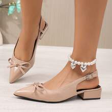Fashionable Elegant Pointed Toe Sandals For Women, 2026 Summer New Style, Single Strap Thick Heel Pumps, Niche Design, Versatile For Dresses - Nude - View 5