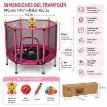 Trampolín Infantil para Niños con Red de , Canasta de Básquet y Pelotas, Brincolín para Interior y Exterior - Blanco - Ver 4