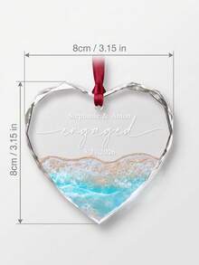 1pc Personalized Beach Ocean Glass Christmas Ornament, Custom Text Engaged Wedding Heart Round Hanging Pendant, Custom Text Xmas Tree Decoration, Romantic Engagement Anniversary Keepsake Gift For Couples - Multicolor - View 6