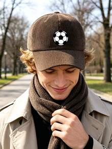 1 chiếc mũ lưỡi trai bóng chày nam nhung kẻ sọc vintage, in chữ "Football", có thể điều chỉnh, mũ streetwear cho mùa đông và mùa xuân - Nhiều màu - Xem 3