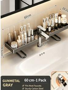 1pc Carbon Steel Vertical Faucet Shelf, No-Drill Installation Bathroom Organizer, Minimalist Ins Style Cream White Grooved Split Design, Toiletries And Cosmetics Storage Rack, Home Daily Bathroom Sink Storage Shelf - Multicolor - View 9
