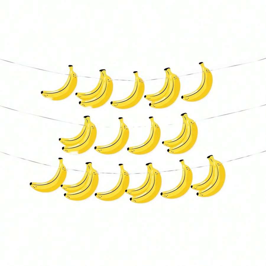 1 Set Let's Go Yellow Banana Paper Banner Garland, Tropical Fruit Hollow Hanging Rope Decoration, Cartoon Banana Shape DIY String Banner Wall Decor, Suitable For Summer Pool Party, Hawaiian Luau, Fruit Theme Birthday, Baby Shower Backdrop Decoration - Banana - View 1