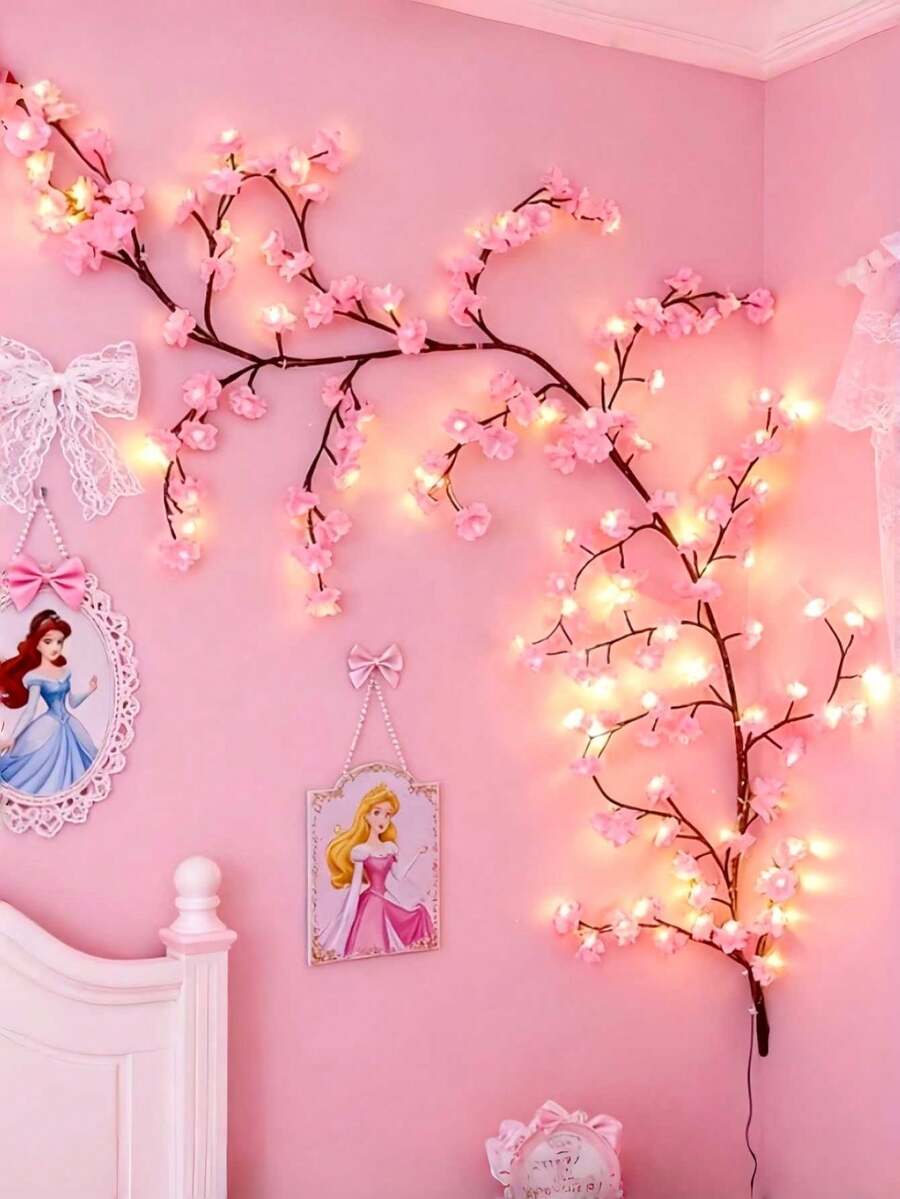 1 Cherry Blossom Branch LED Light, USB Powered, 144 LED/96 LED/72 LED, 8 Flashing Modes, Soft And Bendable, Suitable For Indoor And Outdoor, Living Room, Bedroom, Wall, Wedding Decoration, Party Atmosphere Light, Valentine's Day, Birthday And Graduation Gift