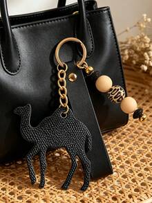 Leopard Beaded Wristlet Camel Keychain, Faux Leather Camel Animal Pendant Key Ring, Fashion Bag Charm Car Key Accessory,Ramadan Holiday Gift For Women - Multicolor - View 1