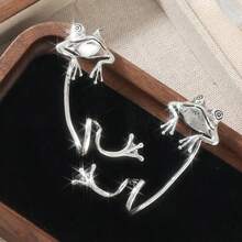 2pcs New Vintage Silver Frog Ear Clips, Classic Earring Accessories - Silver - View 7