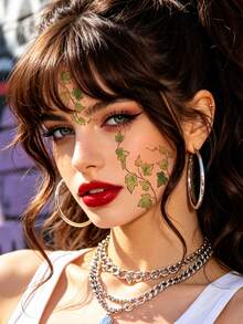 1pc Poison Ivy Temporary Tattoo Sticker For Halloween Face, Waterproof Sweat-Resistant Disposable, Suitable For Women And Men, Face, Arm, Waist, Chest, Leg, Abdomen, Neck, Hand, Finger, Back, Party, Stage Performance, Modern Body Art - Multicolor - View 2