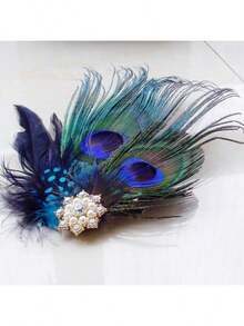 Peacock Feather Floral Hair Clip Bridal Headpiece For Wedding Party Evening Valentine's Day Accessories - A - View 4