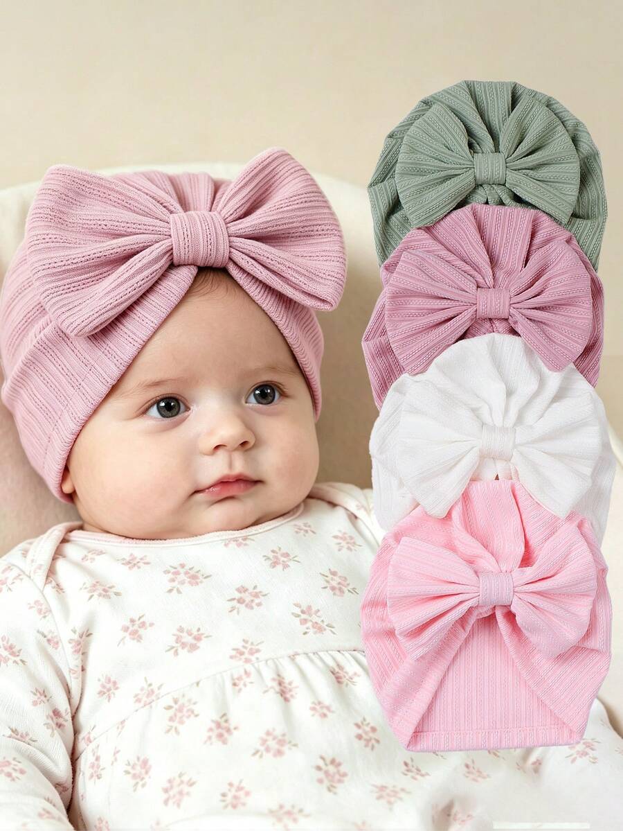 4pcs Soft Comfortable Elastic Knit Bow Headbands For Baby (0-9M) Cute Newborn Hair Accessories - Multicolor - View 1