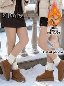 2 piezas/Paquete Mallas de talla grande para mujer, otoño/invierno, cintura alta, alta elasticidad, leggings cálidos, cómodos para uso diario - Albaricoque - Ver 2