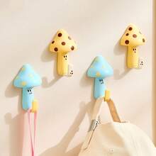 2pcs Cute Mushroom Hooks, Kitchen Bathroom Towel Bath Ball Hooks, Home Bag No-Damage Strong Adhesive Hooks - Multicolor - View 1