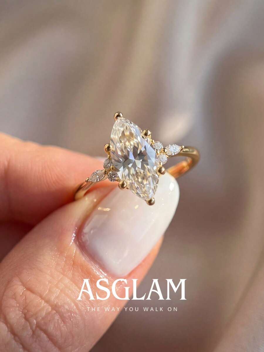 1pc Sparkling Zirconia Marquise Shaped Ring, Women's Engagement Wedding Party Daily Wear Anniversary Jewelry Gift - Temperament Horse Eyes - View 1