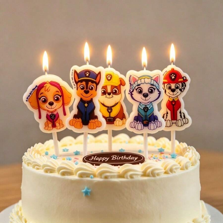 5Pcs PAW Patrol Character Birthday Candles, Cartoon Shaped Cake Candle Decor, Dessert Ornaments For Birthday Party Celebration - A. - View 1