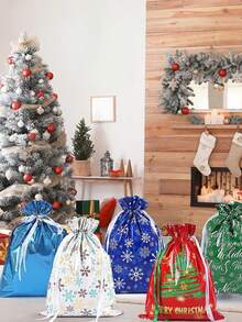 3pcs/1pc 51cm*39cmLarge Christmas Drawstring Gift Bag – Reusable, Durable Plastic Bag With Snowflake Print – Holiday Shopping Bag – Suitable For Christmas, Everyday Use, And Themed Parties - One Size Fits All - View 4