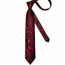 Burgundy & Black Paisley Pattern Men's Tie 4-Piece Set, Business Formal Accessories With Pocket Square, Cufflinks, Gold Tie Clip, Wedding Outfit - Red - View 4