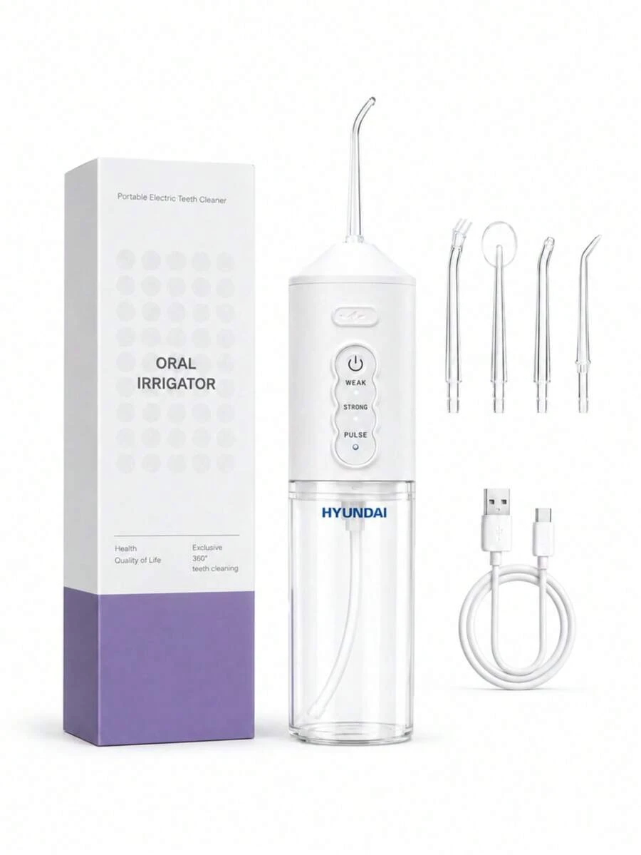 HYUNDAI Multi-Nozzle Water Flosser, Cordless Portable Oral Irrigator With 4 Heads And 3 Modes, Powerful Water Teeth Cleaner For Home Travel - White - View 1