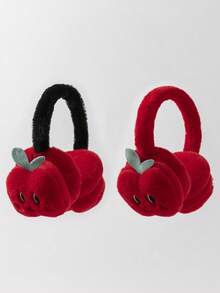 1pc Cute Red Apple Plush Warm Earmuffs For Girls - Red - View 5