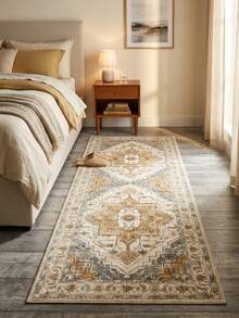 1pc Vintage Oriental Badge Long Runner Rug, Suitable For Entryway, Hallway, Corridor, Kitchen, Living Room, Bedroom, Ideal Choice For Classic Home Decor, Made Of Soft Skin-Friendly Plush Fabric, With Non-Slip Backing, Durable And Easy To Clean - Multicolor - View 5