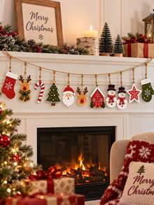 1 Set Of 10 Wooden Christmas Decorations, Including Santa Claus, Reindeer, Snowman, Christmas Tree, Christmas Stocking, Candy Cane, Star And Other Patterns, Suitable For Rustic Christmas Party Or Fireplace Wall Decor - Multicolor - View 3