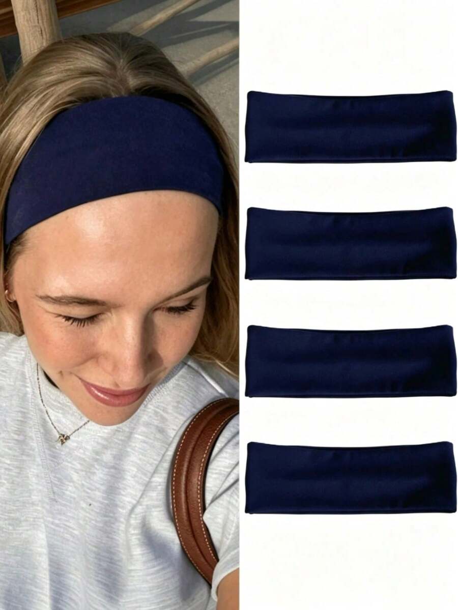 Women's Bohemian-Style Non-Slip Headband (Pack Of 1 Or 4) – Suitable For Yoga, Running, Fitness, And Face Washing - Navy Blue - View 1