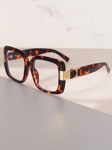 1pc European & American Style Square Large Frame With Metal Decorative Accessories, Minimalist Unisex Plano Glasses, High-End Frame Suitable For Gifting - Clear - View 14
