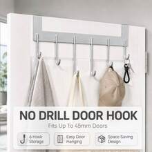 Space Aluminum Door Hook, One-Piece Molded Base Plate For Better Stability, 7mm Diameter Aluminum Hook With Smooth Surface To Prevent Clothing Damage, Staggered Length Hooks For Convenient Use, Suitable For Bedroom, Bathroom, Living Room And Other Scenes - View 8