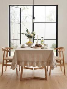 1/24pcs Retro Minimalist Plain Ruffled Tablecloth, Suitable For Holiday, Restaurant, Living Room, Kitchen, Tabletop Decor, Family Gathering, Birthday Party, Wedding, Hotel, Farmhouse, Mother's Day, Home Decor - Beige - View 1