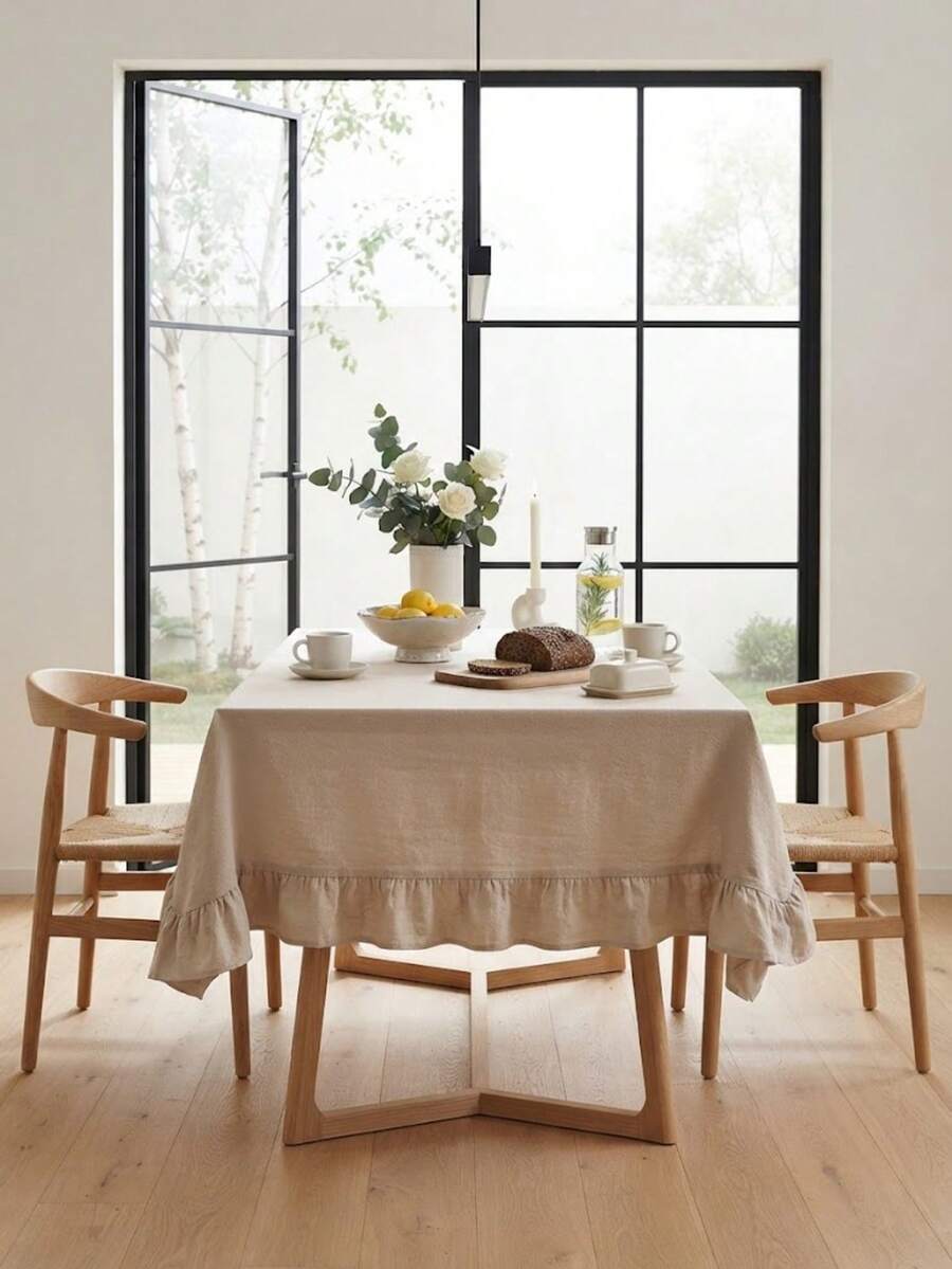 1/24pcs Retro Minimalist Plain Ruffled Tablecloth, Suitable For Holiday, Restaurant, Living Room, Kitchen, Tabletop Decor, Family Gathering, Birthday Party, Wedding, Hotel, Farmhouse, Mother's Day, Home Decor - Beige - View 1